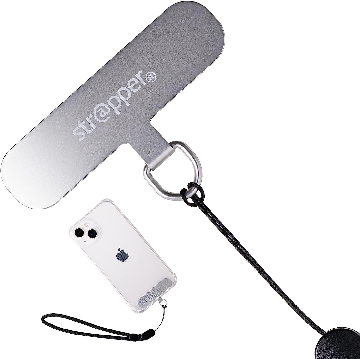 Strapper Phone Wrist Strap Phone Tether Tab Metal Patch Phone Wristlet Anti Theft Phone Strap Phone Leash Wrist Strap for Phone Case (Silver)